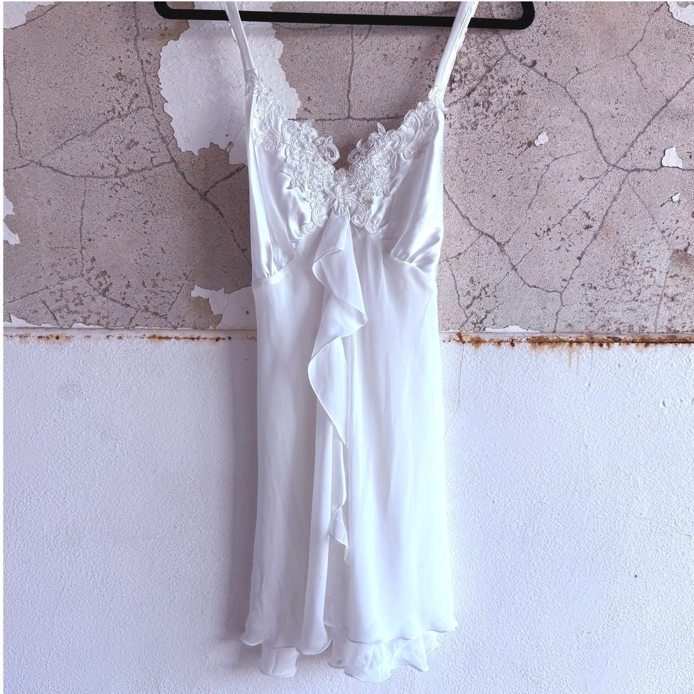 Vtg 90s Slip Dress Satin Chiffon Lingerie Nightgown Romantic Bridal Womens M L